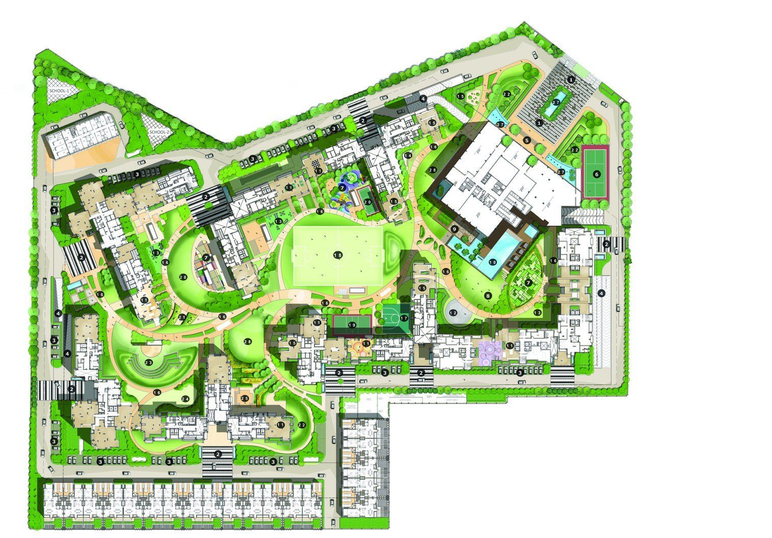 Landscape plan of Ambience Creacions with numbered amenities